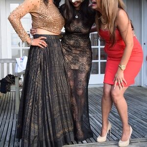 Black lace dress - floor length, formal, long sleeve, backless